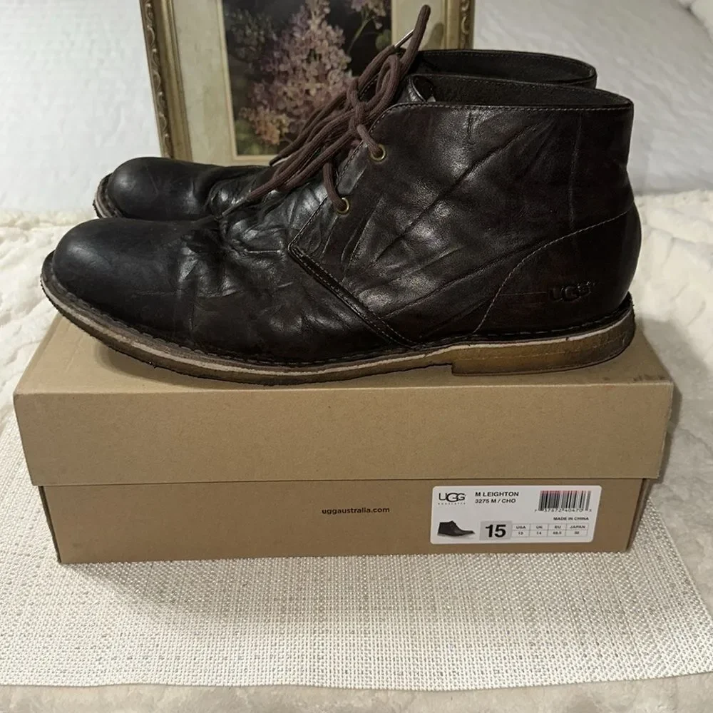 UGG 15 Men’s Leighton 3275 M Chocolate Brown Tan Soles Leather Twinsole Boots